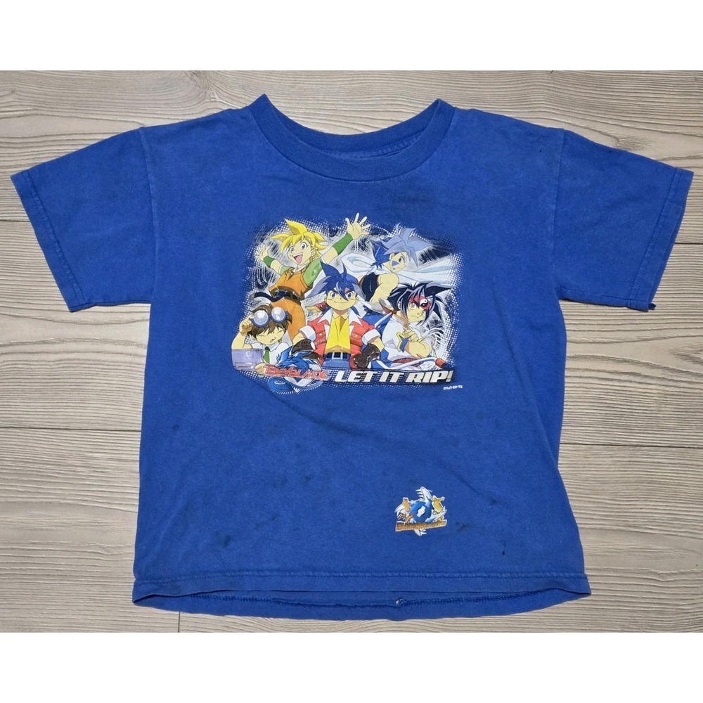 Rare Vintage Beyblade Let It Rip Bladebreakers‎ T Shirt 2000s Blue Youth Size XS